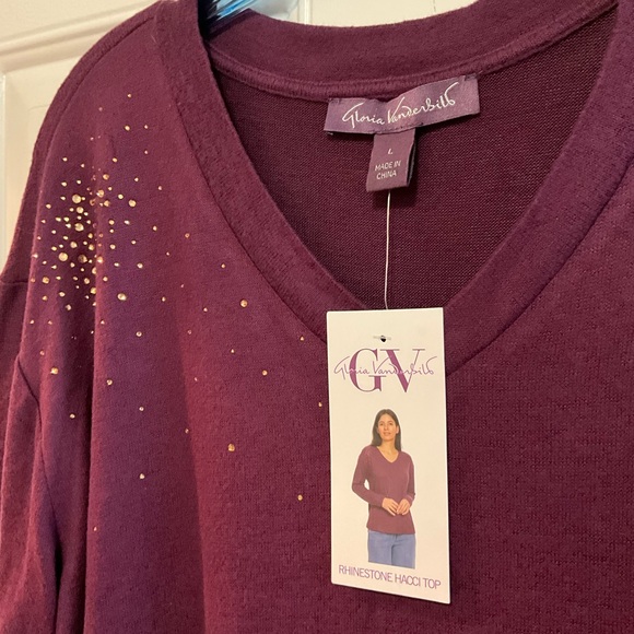 NWT ~ Gloria Vanderbilt Rhinestone Hacci Top. Sz. L - Picture 2 of 5
